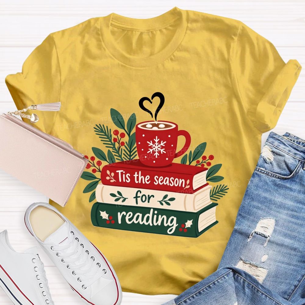Tis The Season For Reading Christmas Book Teacher T-shirt