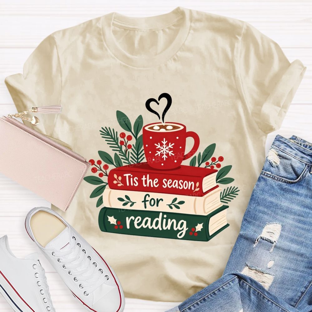 Tis The Season For Reading Christmas Book Teacher T-shirt