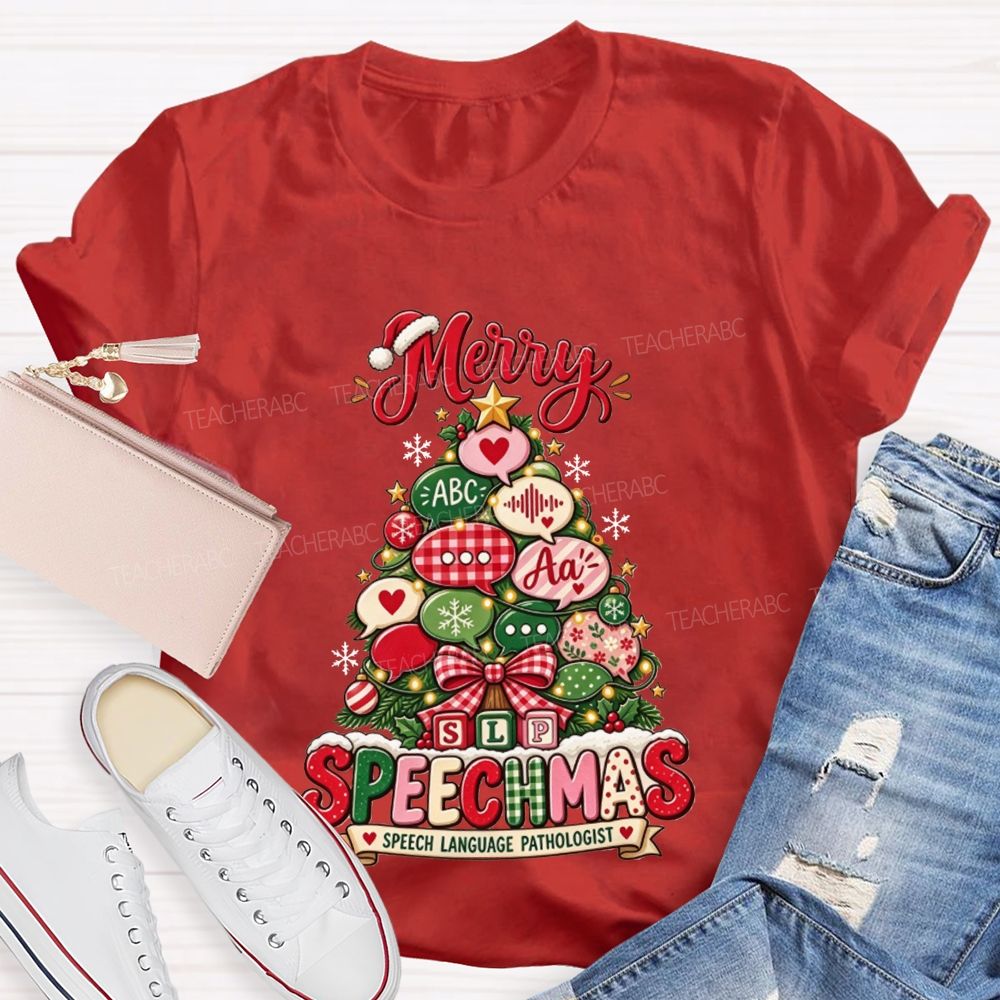 Merry Speechmas SLP Christmas Tree Speech Language Pathologist Teacher T-shirt
