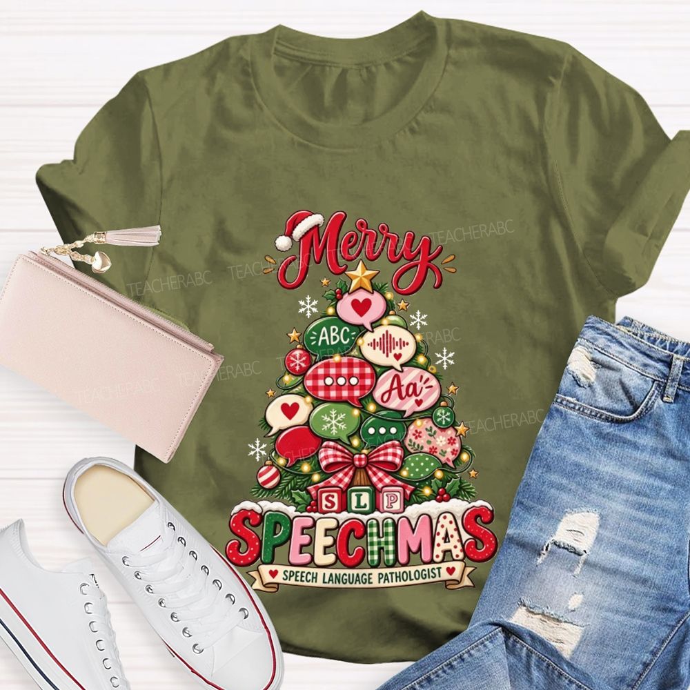 Merry Speechmas SLP Christmas Tree Speech Language Pathologist Teacher T-shirt