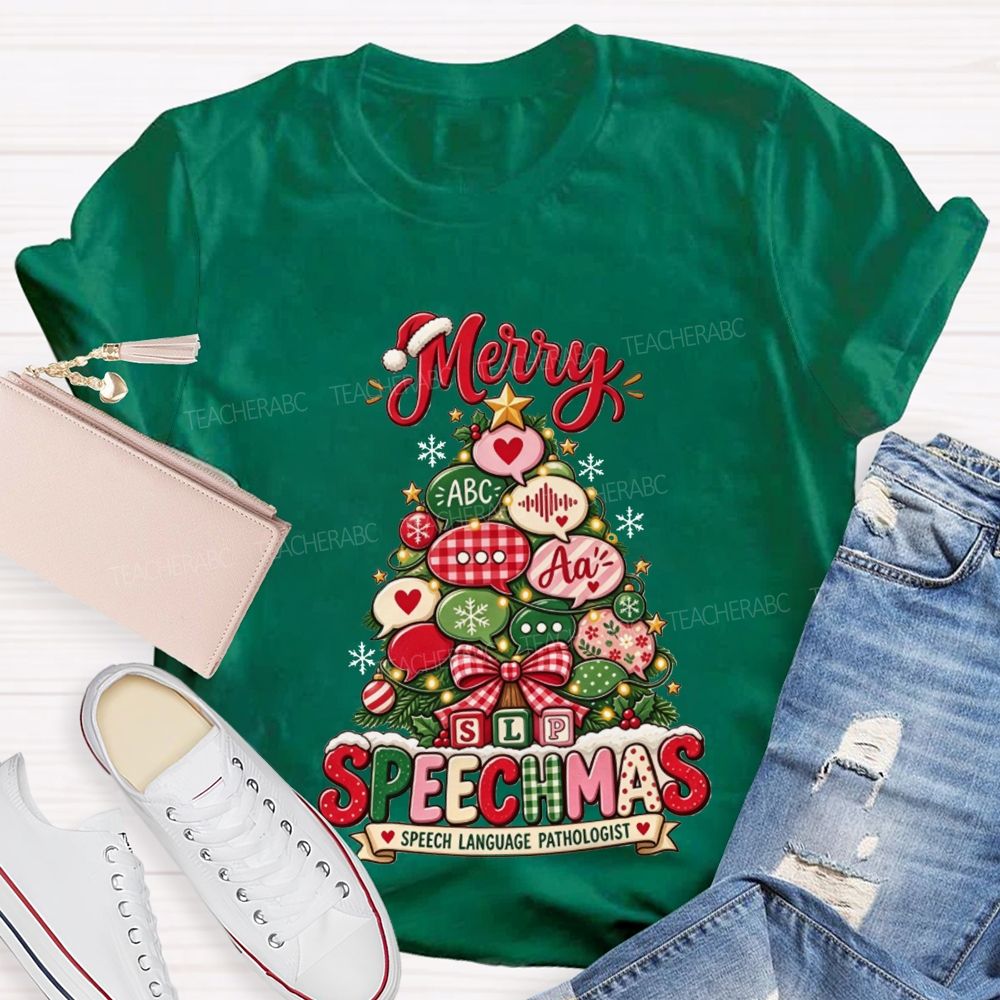 Merry Speechmas SLP Christmas Tree Speech Language Pathologist Teacher T-shirt