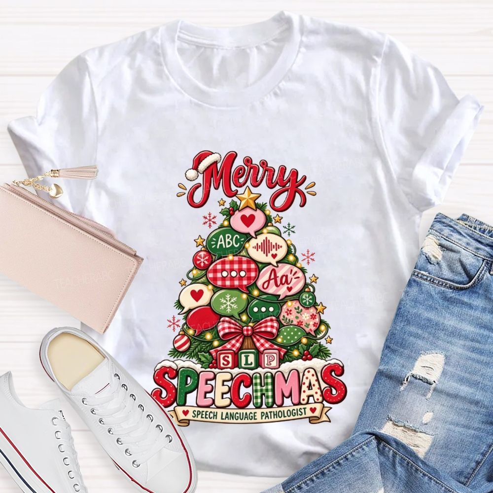 Merry Speechmas SLP Christmas Tree Speech Language Pathologist Teacher T-shirt