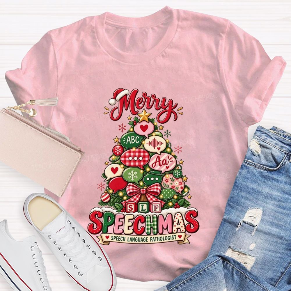 Merry Speechmas SLP Christmas Tree Speech Language Pathologist Teacher T-shirt