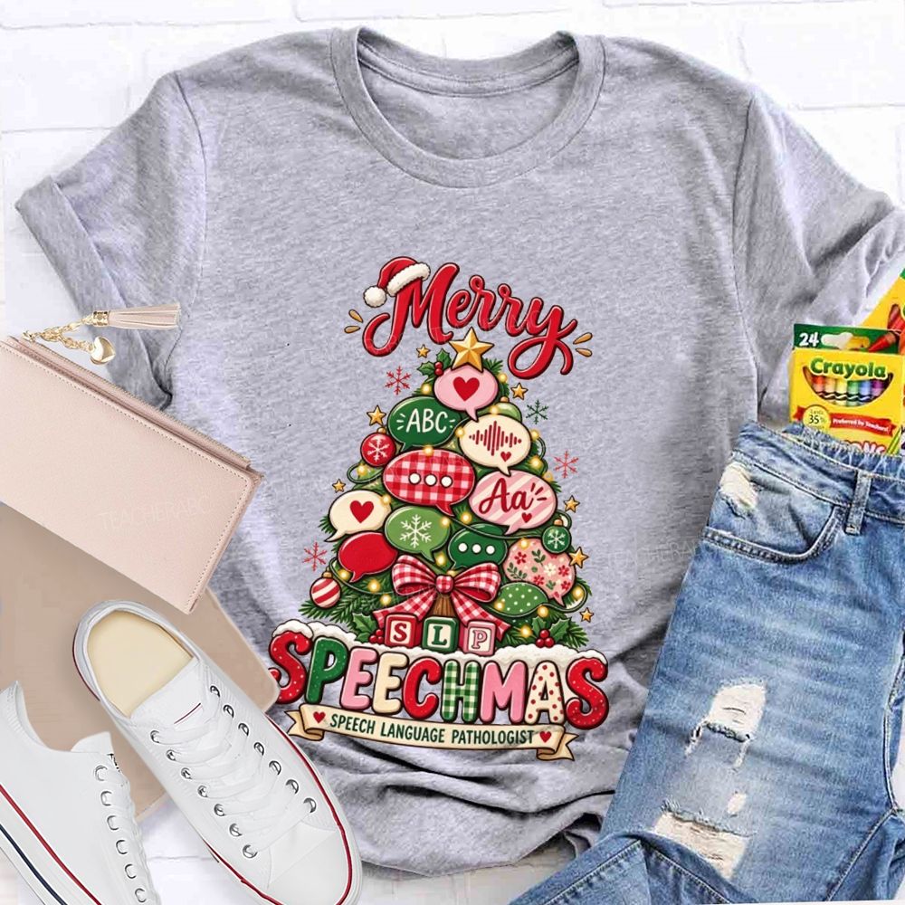 Merry Speechmas SLP Christmas Tree Speech Language Pathologist Teacher T-shirt