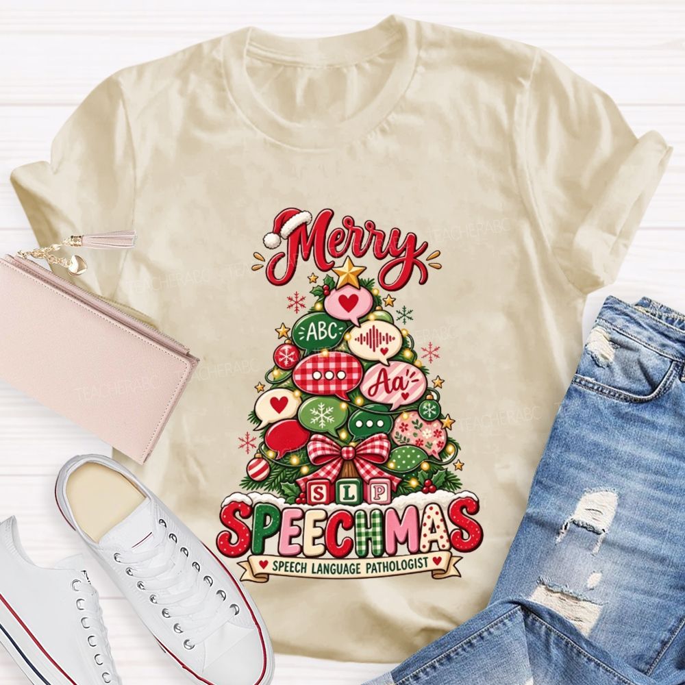 Merry Speechmas SLP Christmas Tree Speech Language Pathologist Teacher T-shirt