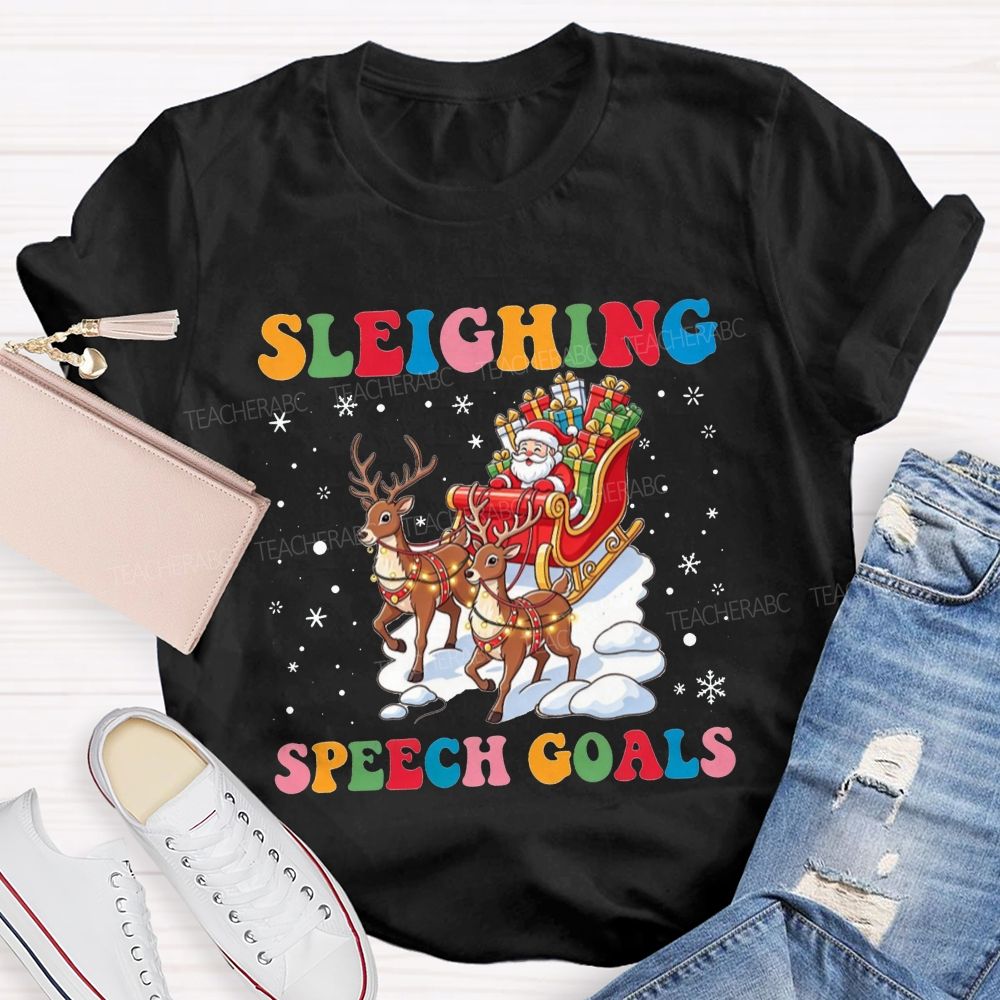 Sleighing Speech Christmas Slp Santa Sleigh Reindeer Teacher T-shirt