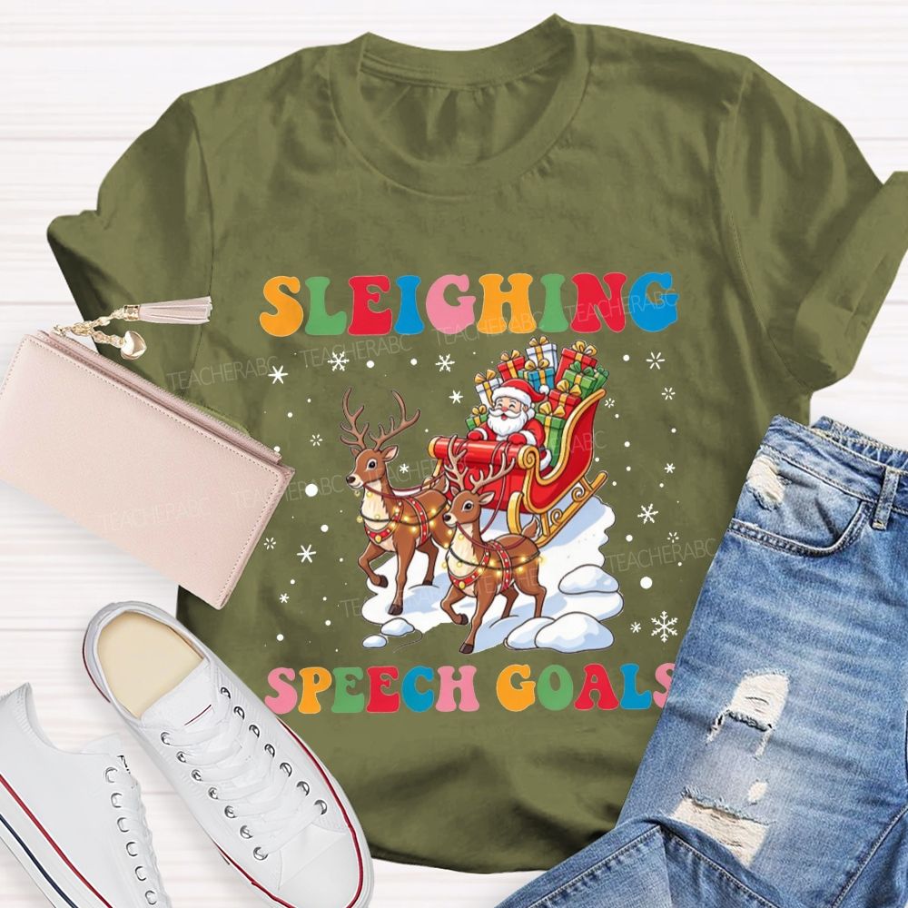 Sleighing Speech Christmas Slp Santa Sleigh Reindeer Teacher T-shirt