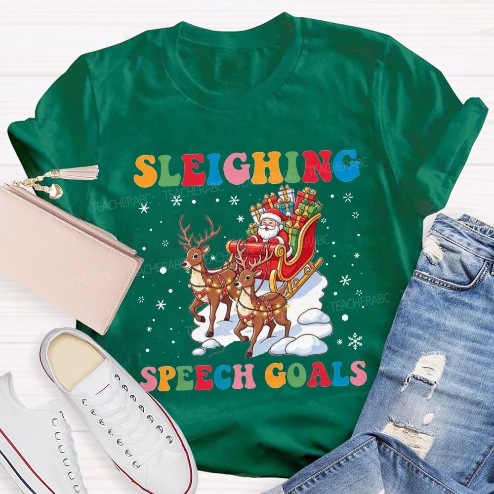 Sleighing Speech Christmas Slp Santa Sleigh Reindeer Teacher T-shirt