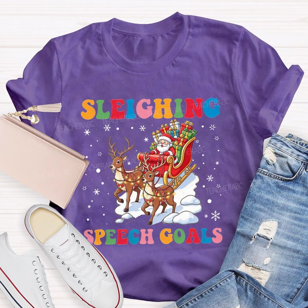 Sleighing Speech Christmas Slp Santa Sleigh Reindeer Teacher T-shirt