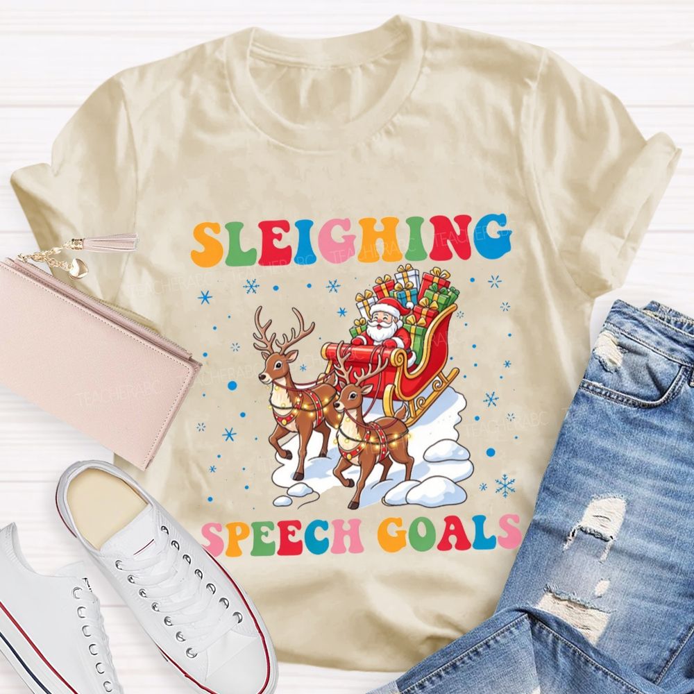 Sleighing Speech Christmas Slp Santa Sleigh Reindeer Teacher T-shirt