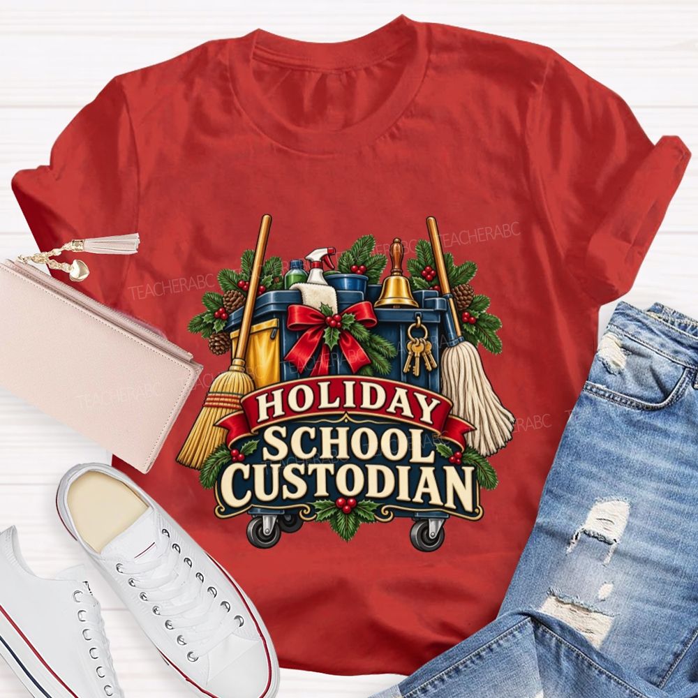 Christmas School Custodian Holiday Janitor Cleaning Teacher T-shirt