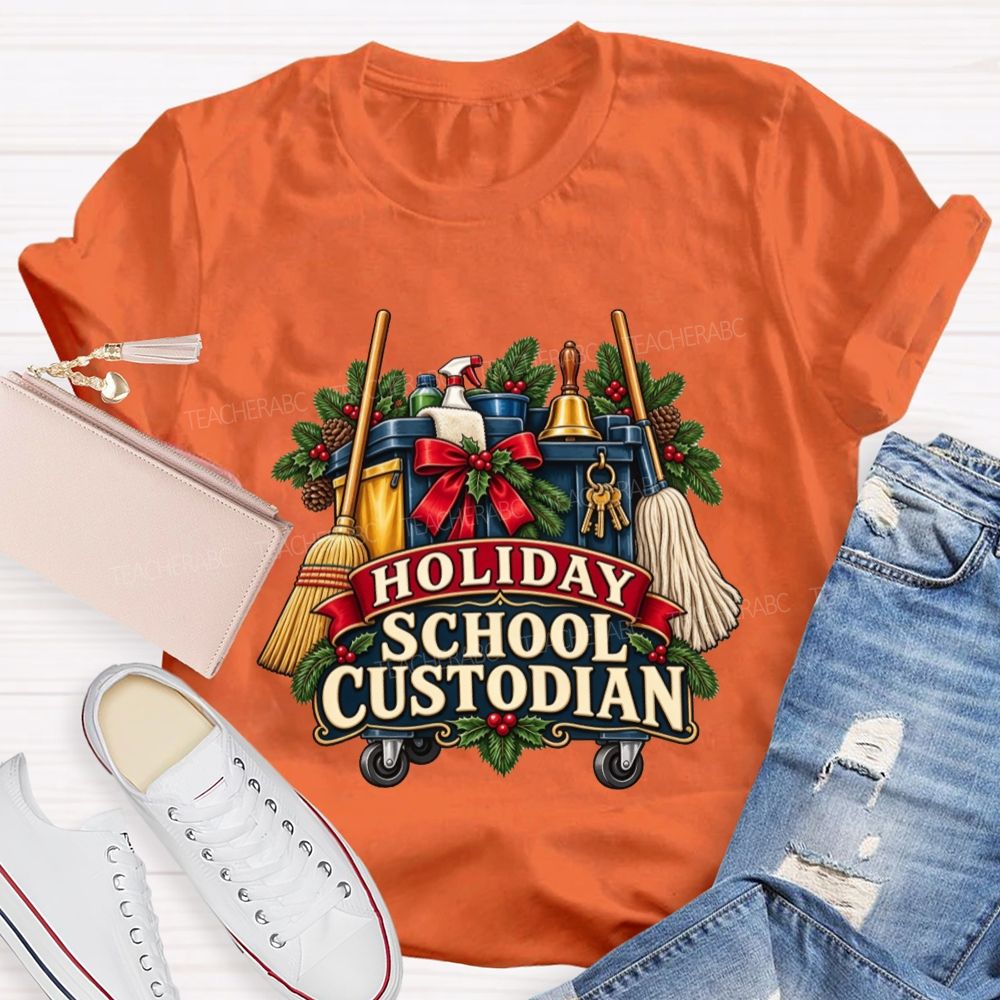 Christmas School Custodian Holiday Janitor Cleaning Teacher T-shirt