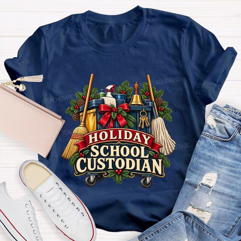 Christmas School Custodian Holiday Janitor Cleaning Teacher T-shirt