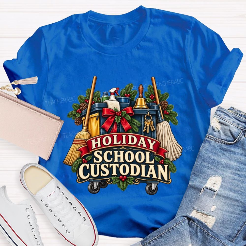Christmas School Custodian Holiday Janitor Cleaning Teacher T-shirt