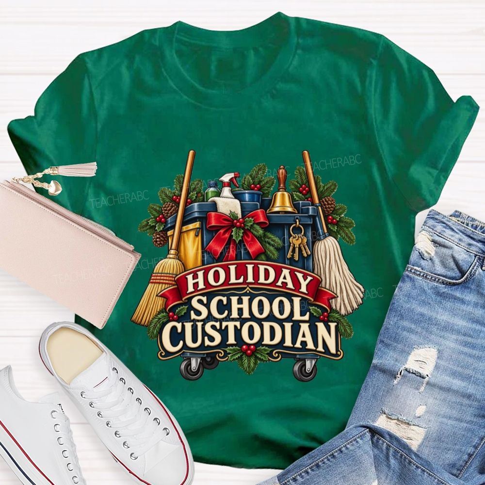 Christmas School Custodian Holiday Janitor Cleaning Teacher T-shirt