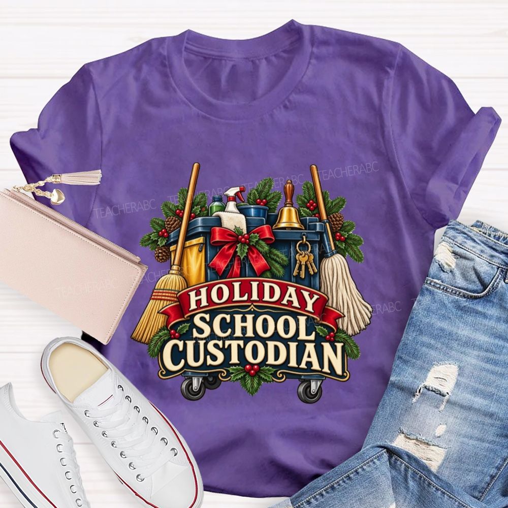 Christmas School Custodian Holiday Janitor Cleaning Teacher T-shirt