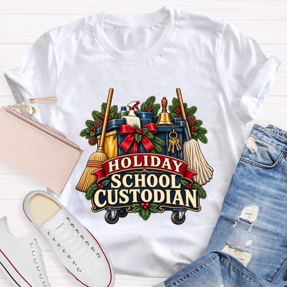 Christmas School Custodian Holiday Janitor Cleaning Teacher T-shirt