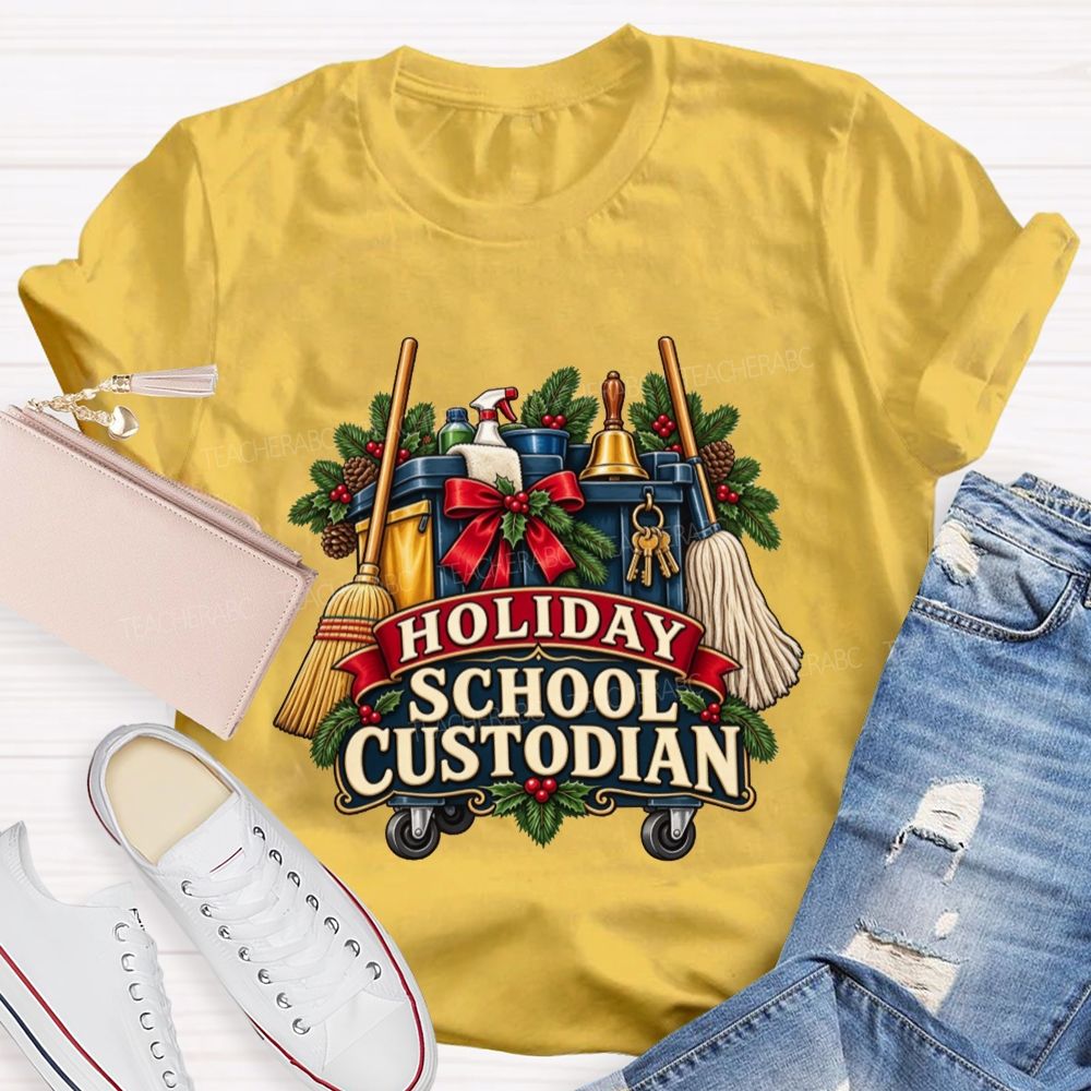Christmas School Custodian Holiday Janitor Cleaning Teacher T-shirt