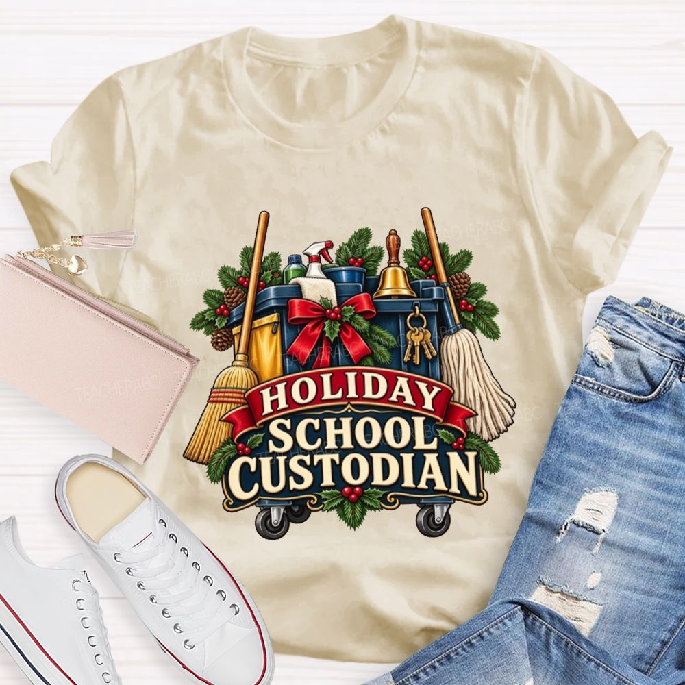 Christmas School Custodian Holiday Janitor Cleaning Teacher T-shirt