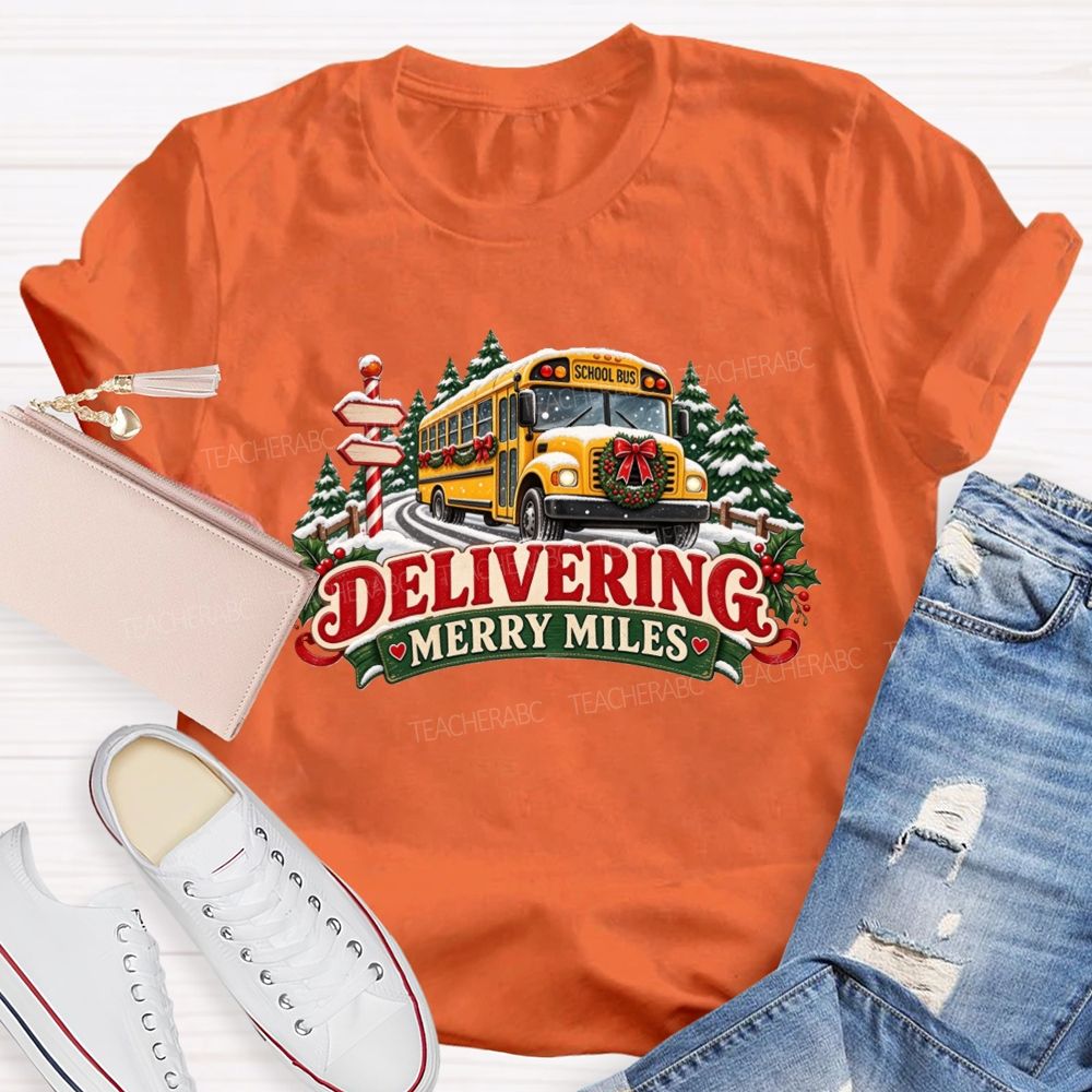 Christmas School Bus Delivering Merry Miles T-shirt