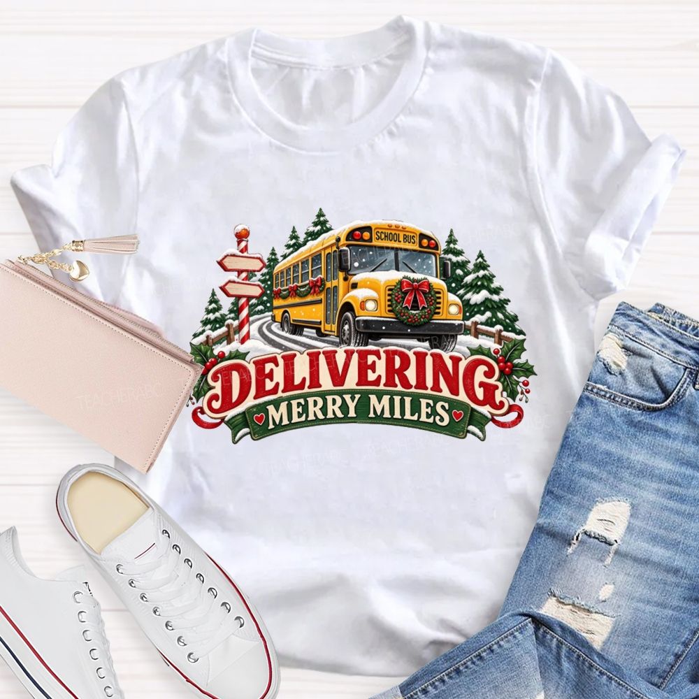 Christmas School Bus Delivering Merry Miles T-shirt