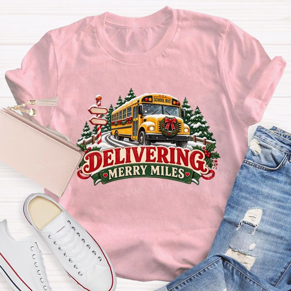 Christmas School Bus Delivering Merry Miles T-shirt