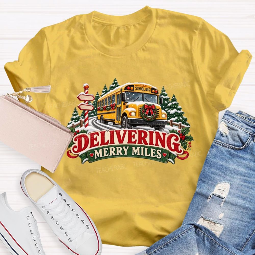 Christmas School Bus Delivering Merry Miles T-shirt