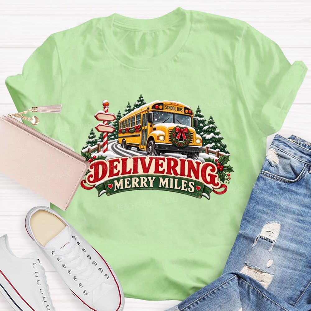 Christmas School Bus Delivering Merry Miles T-shirt