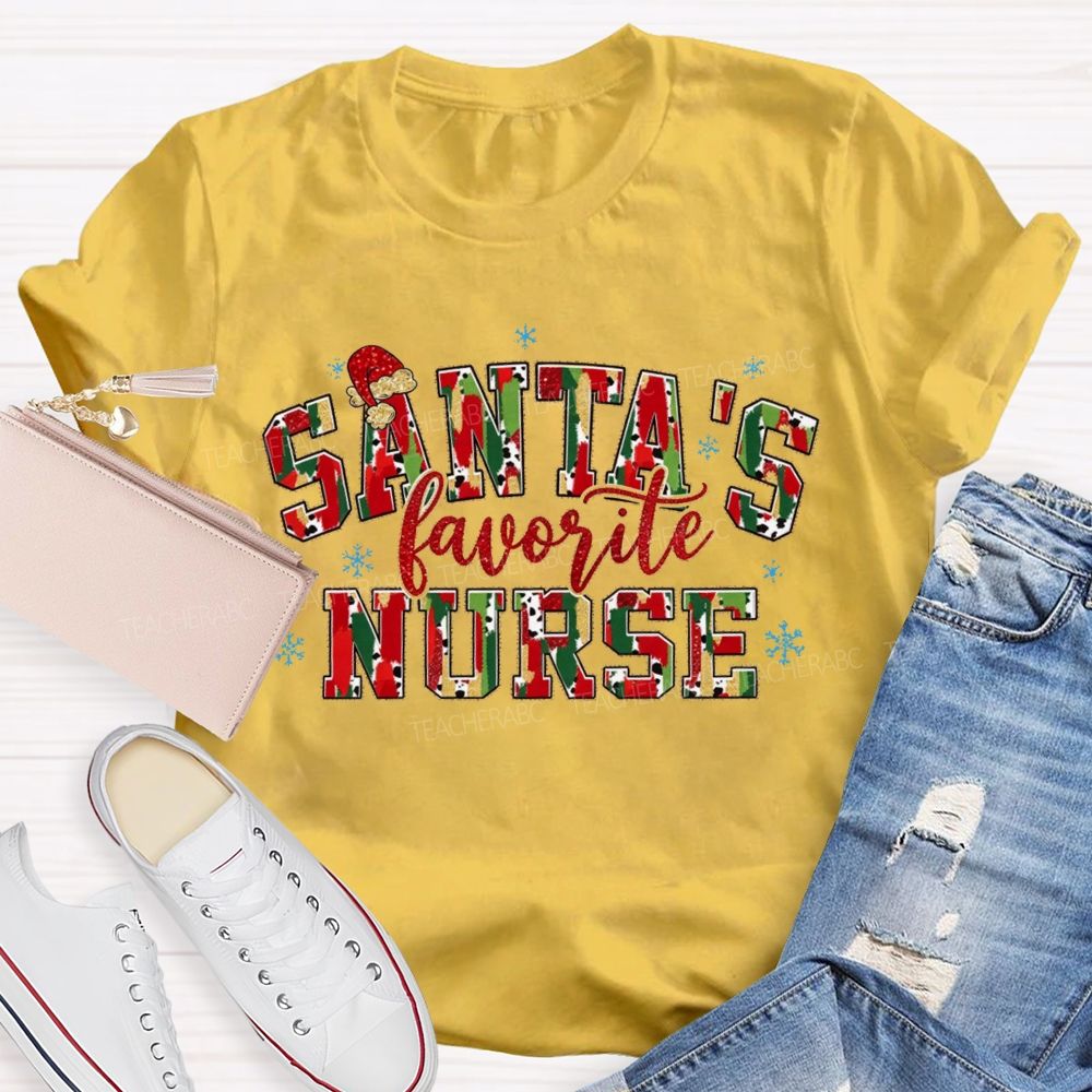 Santa'S Favorite Nurse Cow Print Christmas T-shirt