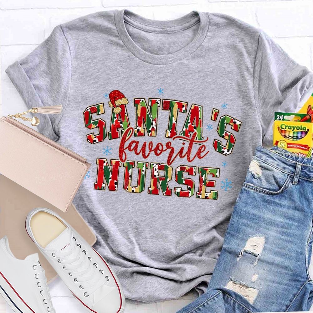 Santa'S Favorite Nurse Cow Print Christmas T-shirt