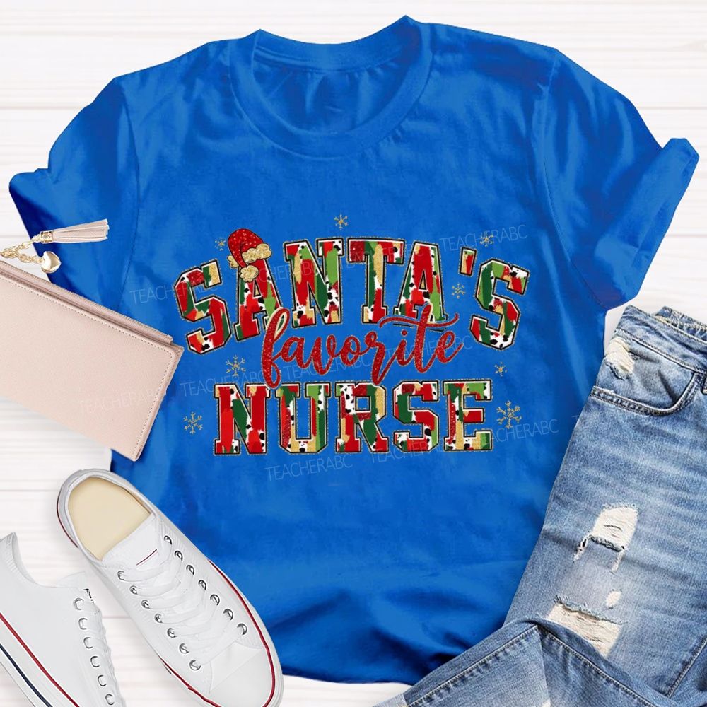 Santa'S Favorite Nurse Cow Print Christmas T-shirt