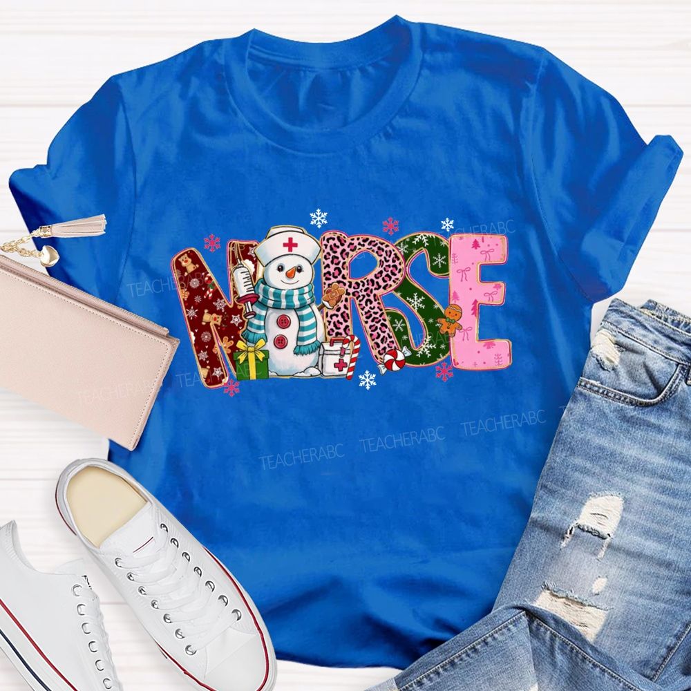 Christmas Nurse Snowman Leopard Print T-shirt