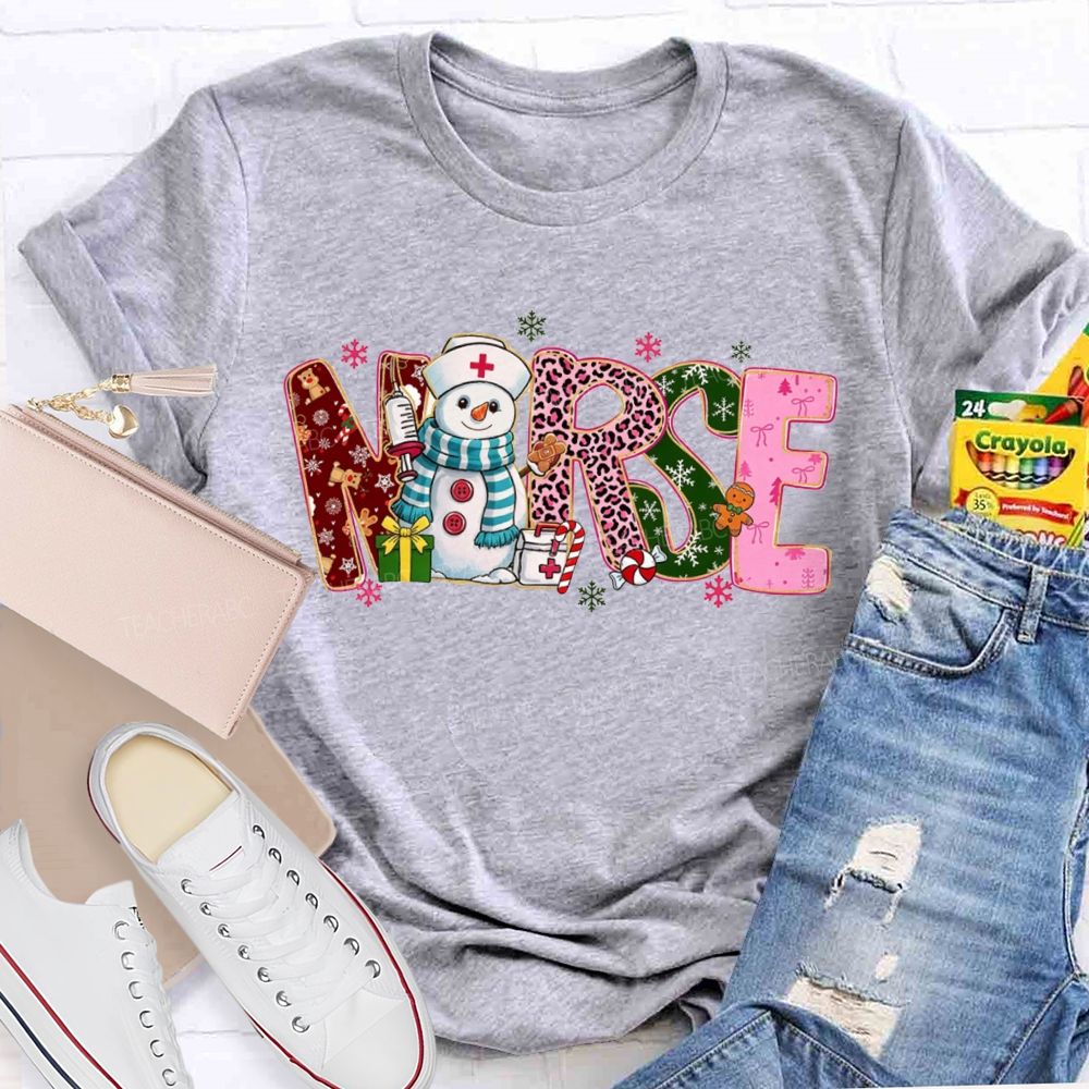 Christmas Nurse Snowman Leopard Print T-shirt