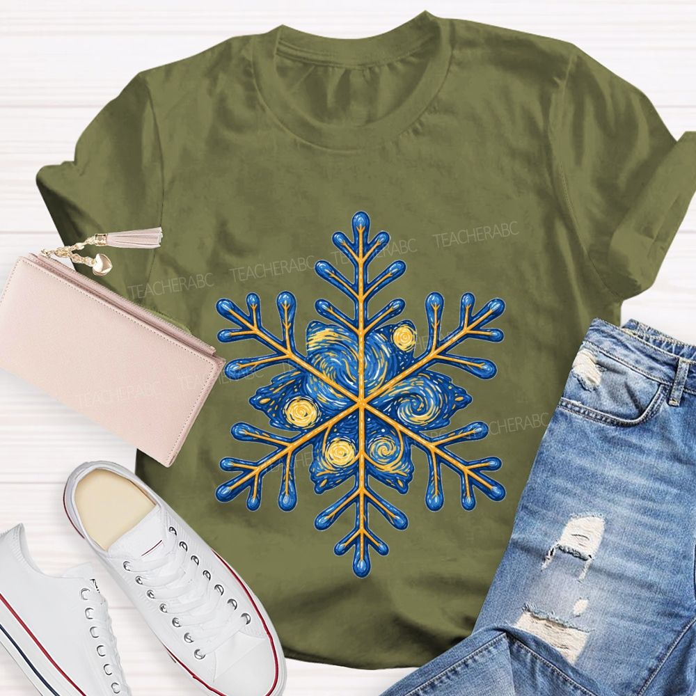 Blue Sky Artistic Snowflakes Teacher T-shirt