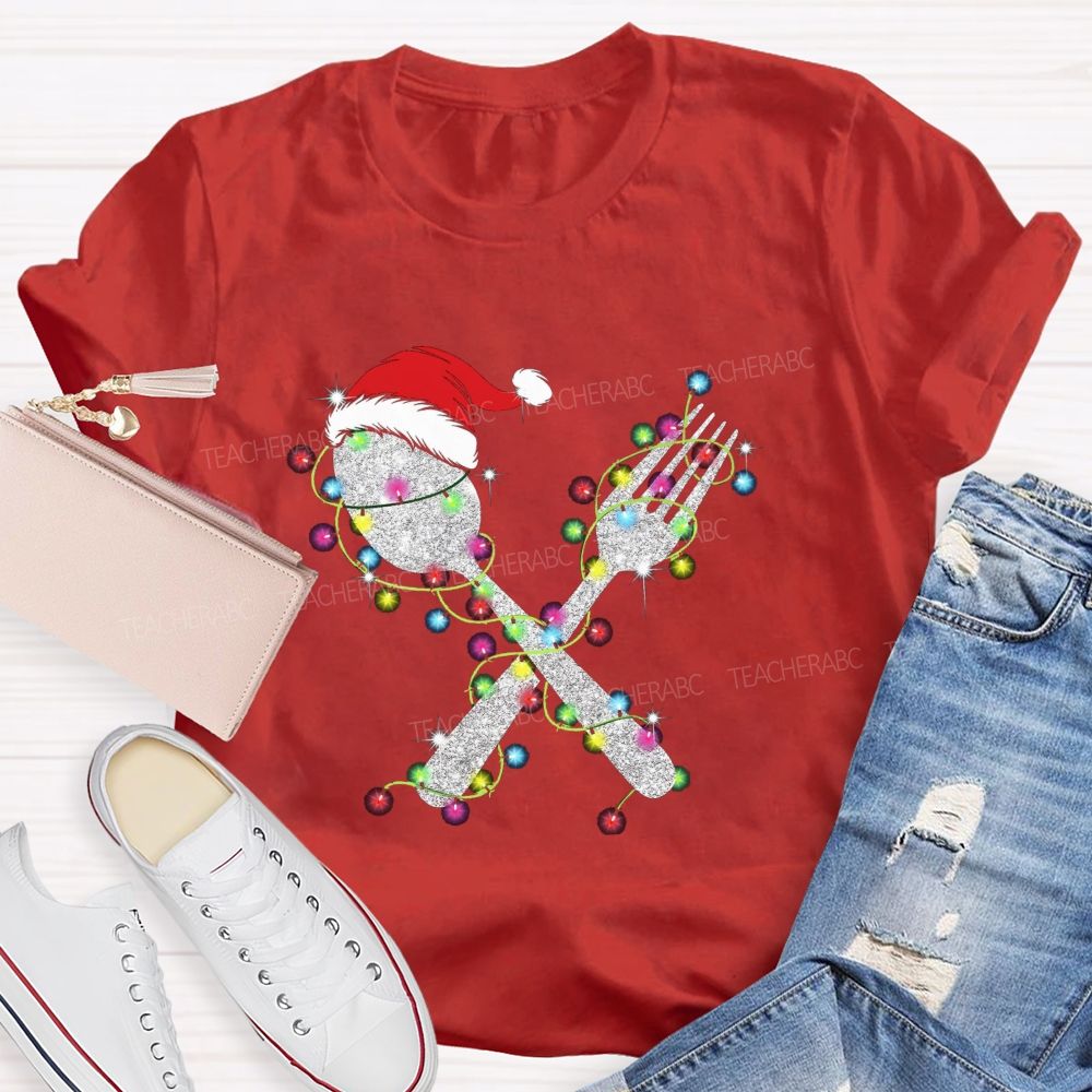 Gleaming Christmas cutlery Teacher T-shirt
