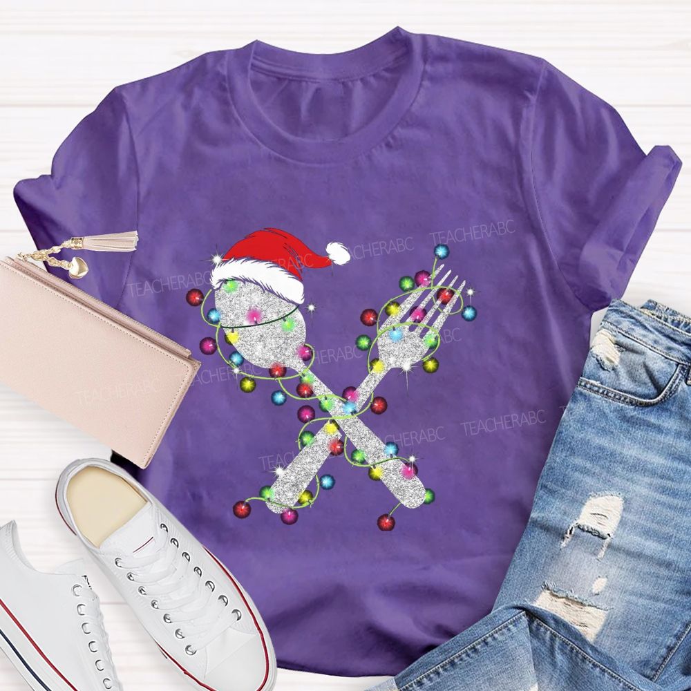 Gleaming Christmas cutlery Teacher T-shirt