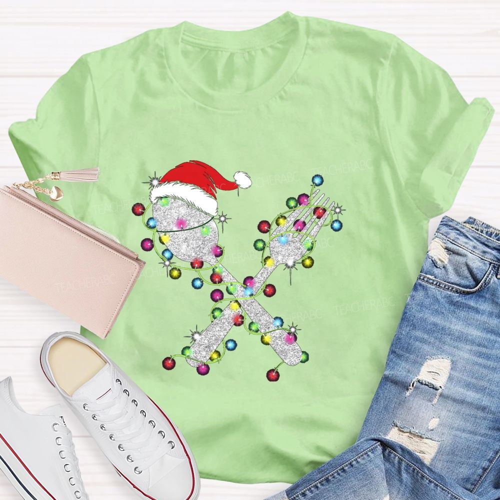Gleaming Christmas cutlery Teacher T-shirt