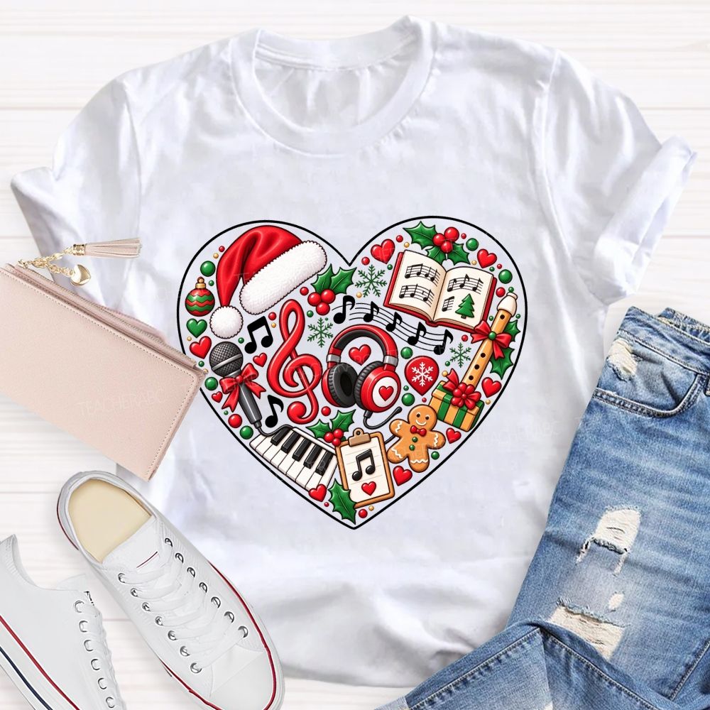 Heart Shaped Christmas Music Teacher T-shirt