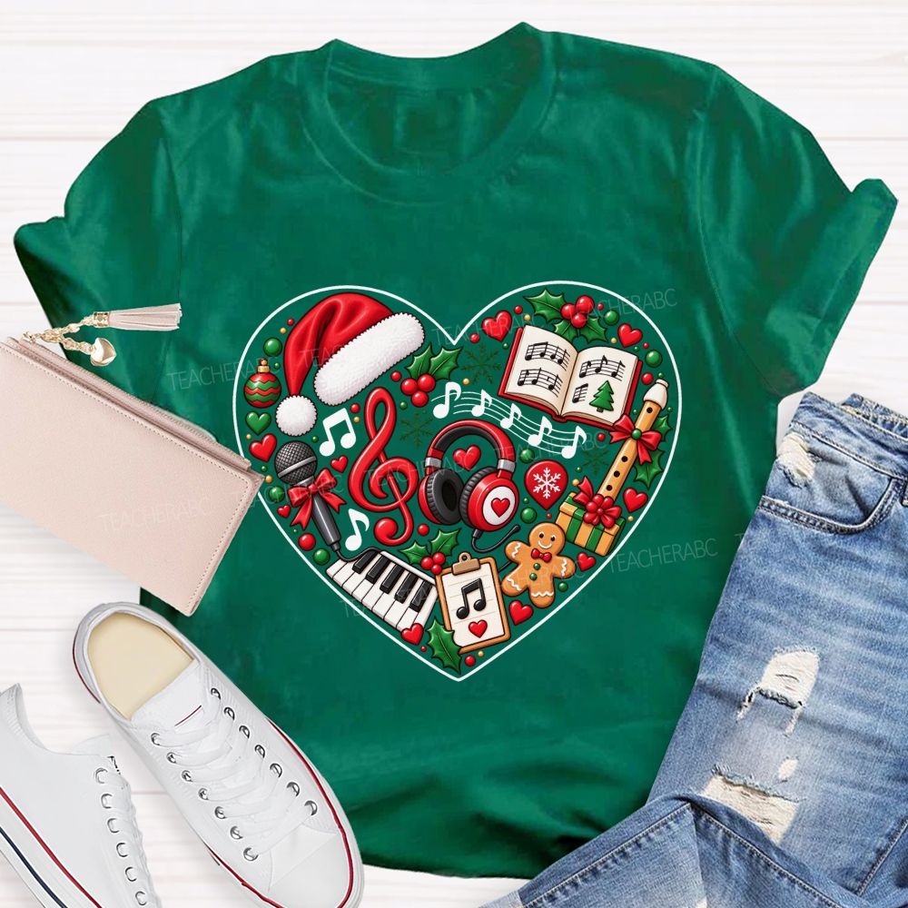 Heart Shaped Christmas Music Teacher T-shirt