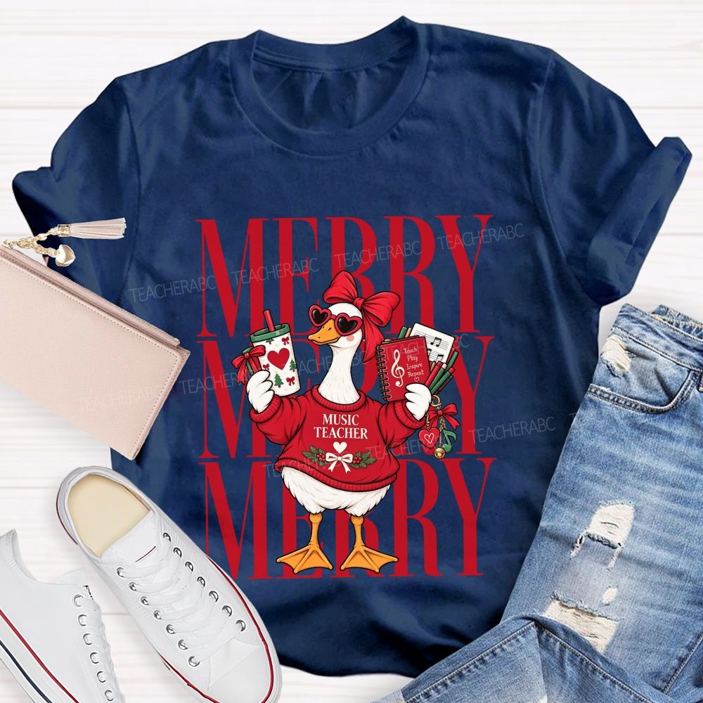 Merry Music Teacher Duck Christmas Teacher T-shirt