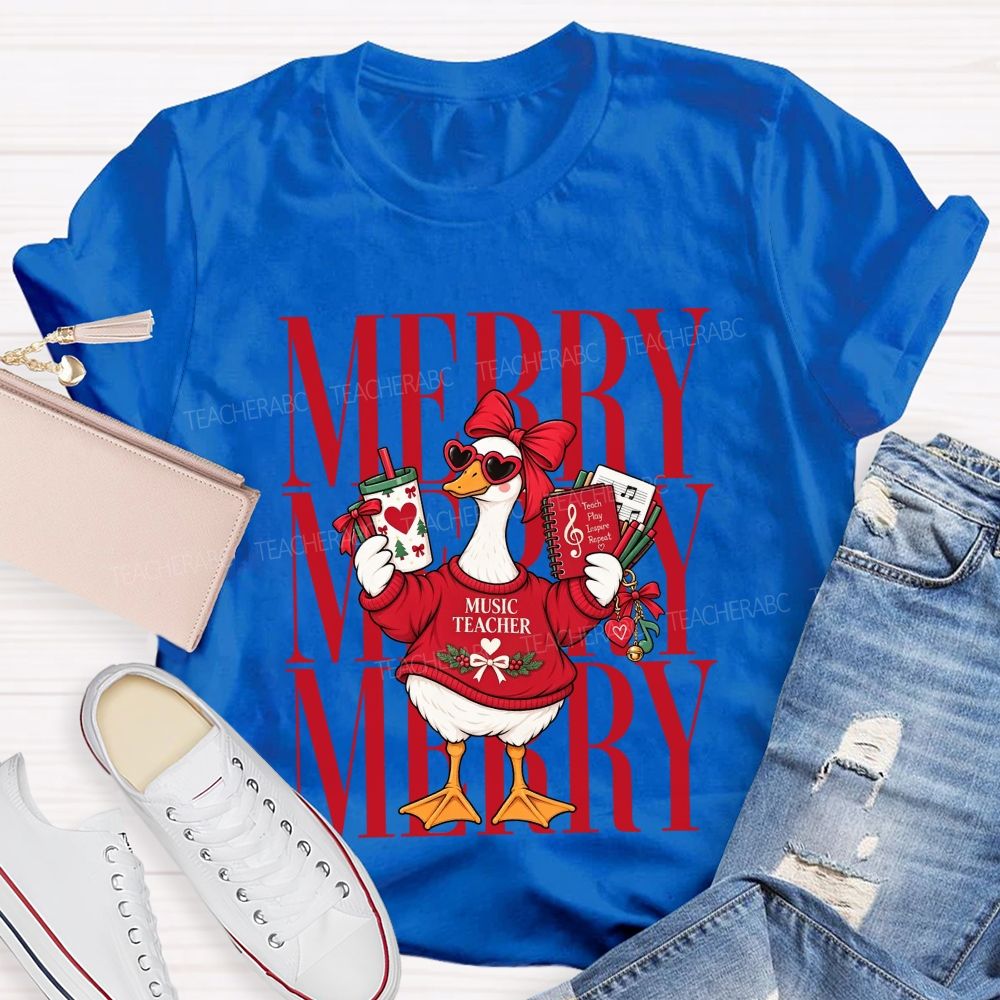 Merry Music Teacher Duck Christmas Teacher T-shirt