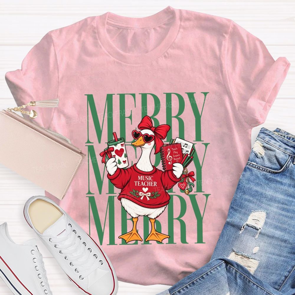 Merry Music Teacher Duck Christmas Teacher T-shirt