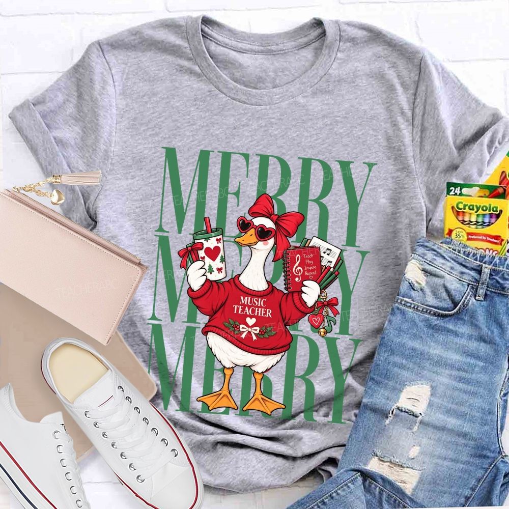 Merry Music Teacher Duck Christmas Teacher T-shirt