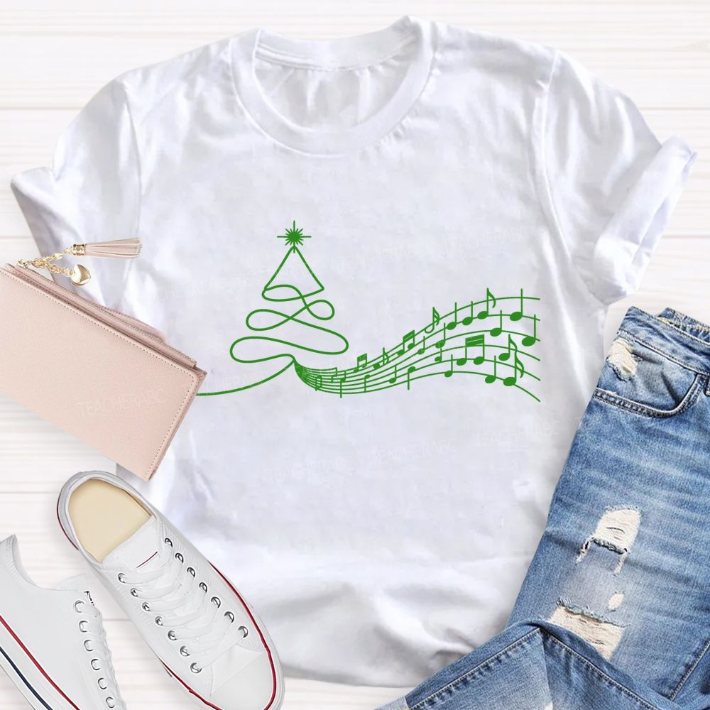 Treble Clef Christmas Tree With Music Notes Teacher T-shirt