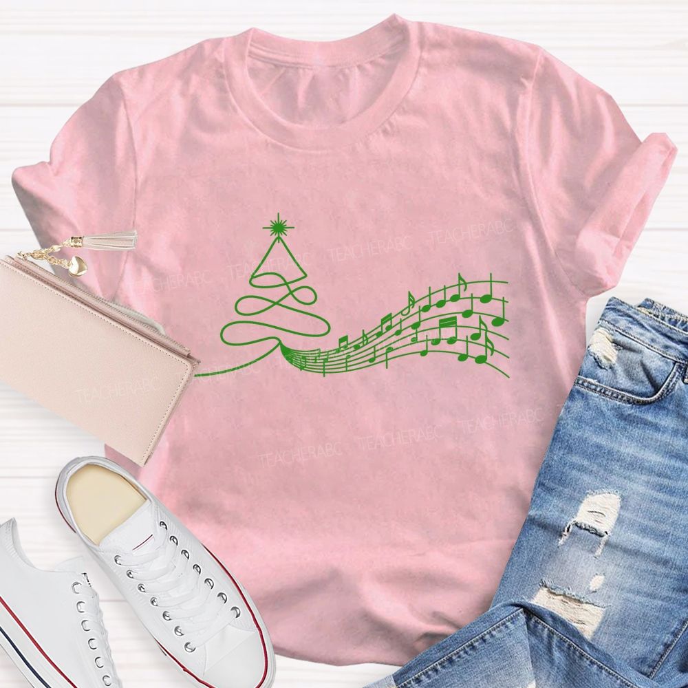 Treble Clef Christmas Tree With Music Notes Teacher T-shirt
