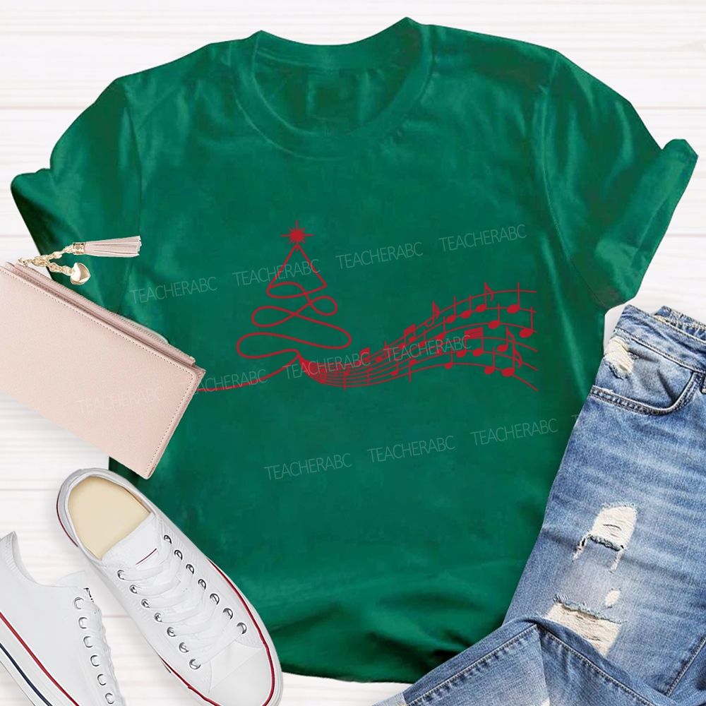Treble Clef Christmas Tree With Music Notes Teacher T-shirt