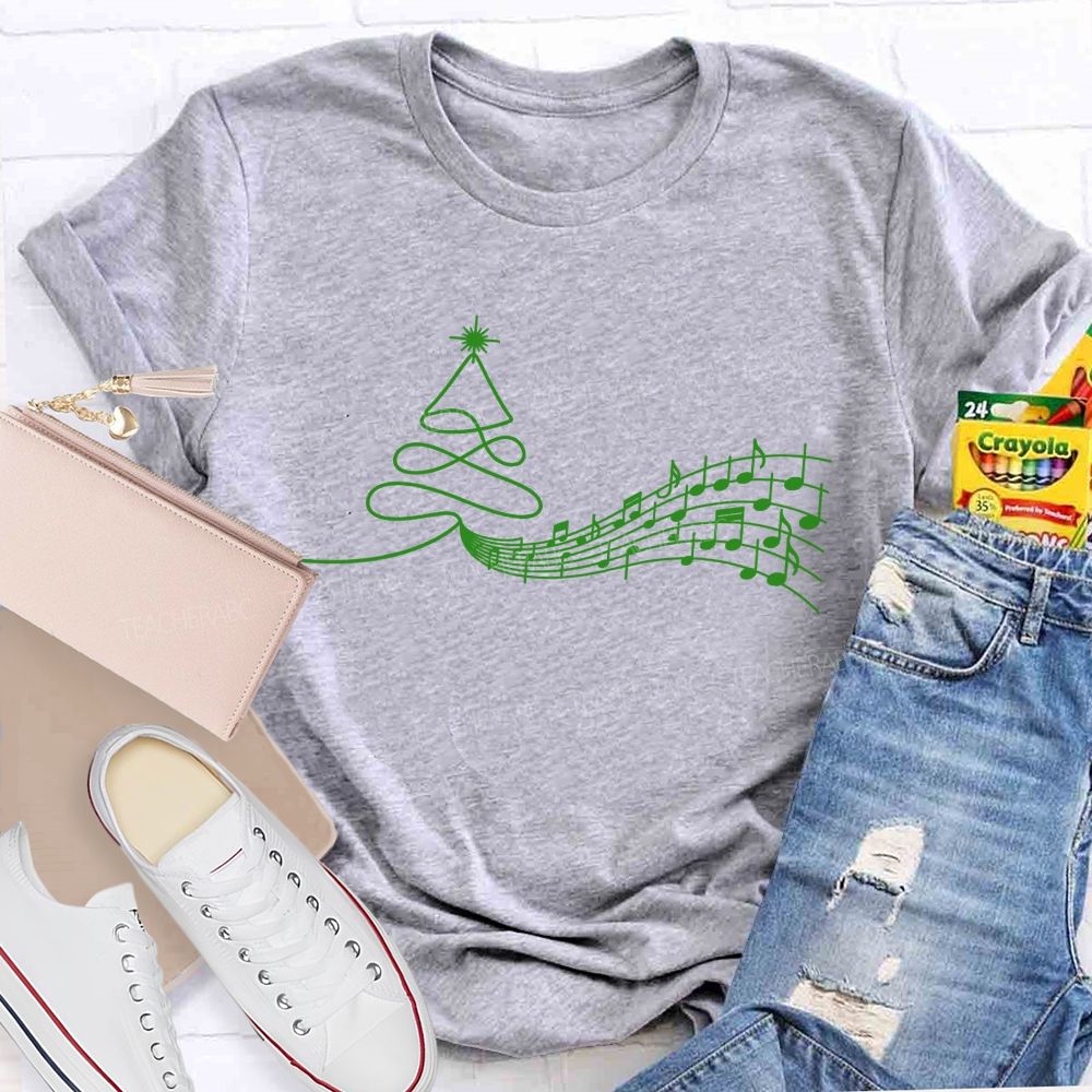 Treble Clef Christmas Tree With Music Notes Teacher T-shirt