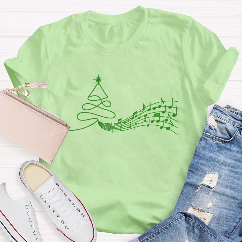 Treble Clef Christmas Tree With Music Notes Teacher T-shirt