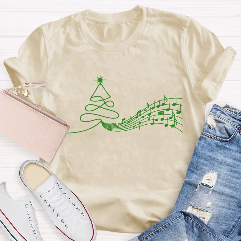 Treble Clef Christmas Tree With Music Notes Teacher T-shirt