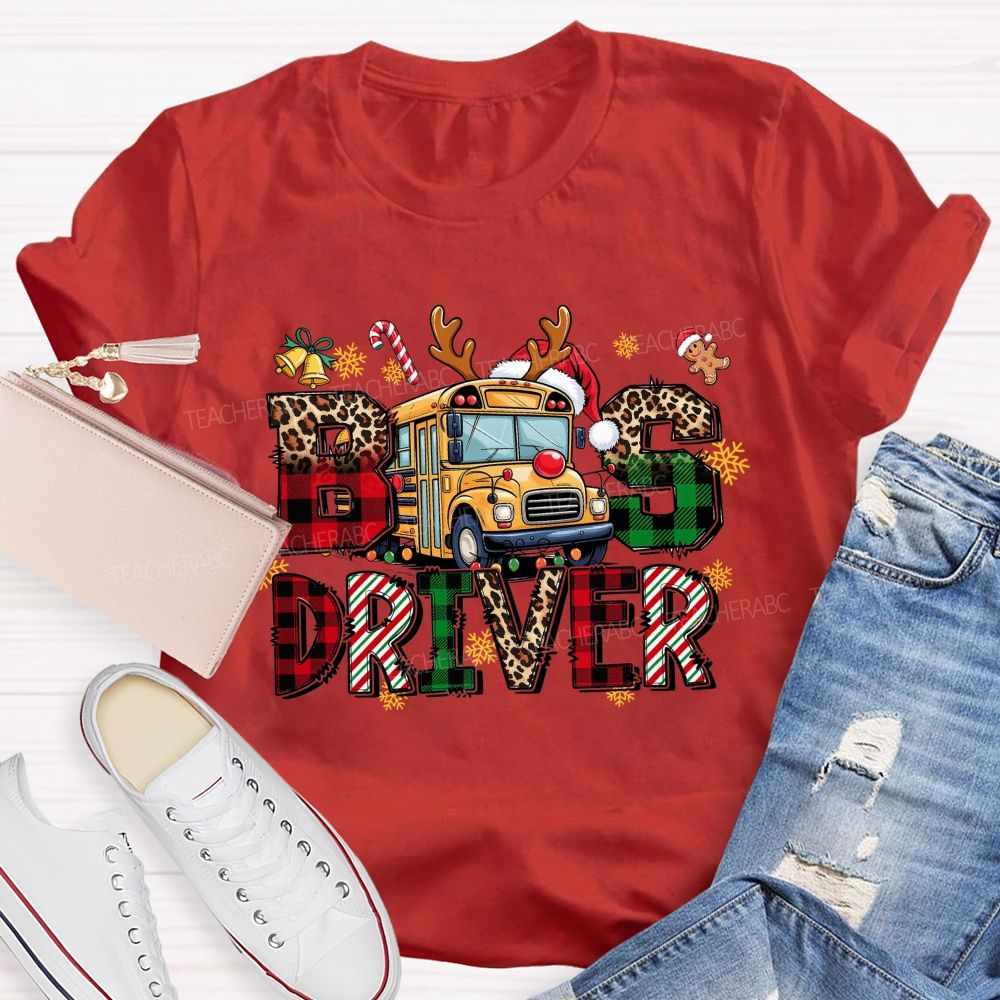 Christmas Reindeer School Bus Driver Teacher T-shirt